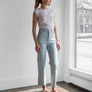 JESSE KAMM pale Japanese denim patchfront pants 6 28”